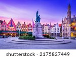 Small photo of Bruges, Belgium. Grote Markt, meeting place of the Brugelings and tourists in Brugge, West Flanders.