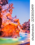 Small photo of Piazza Navona, Rome. Ganges River detail of Fountain of the four Rivers (Fontana dei Quattro Fiumi), built by Bernini in 1648-1651 AD.