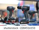 Small photo of Kaunas, Lithuania - March 30, 2023: Professional electric Bosch brand tools for sale in Kaunas, Lithuania.