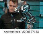 Small photo of Kaunas, Lithuania - March 30, 2023: Professional electric Makita brand tools for sale in Kaunas, Lithuania.