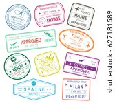 different rubber stamps or visa ... | Shutterstock .eps vector #627181589