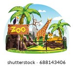 Animals Behind Fence And Zoo...