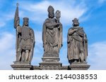 The statues of Saints Norbert, Wenceslaus and Sigismund on the Charles bridge in Prague
