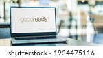 Small photo of POZNAN, POL - FEB 6, 2021: Laptop computer displaying logo of Goodreads, an American social cataloging website that allows individuals to search its database of books, annotations, quotes, and reviews
