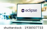 Small photo of POZNAN, POL - FEB 6, 2021: Laptop computer displaying logo of Eclipse, an integrated development environment (IDE) used in computer programming