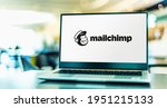 Small photo of POZNAN, POL - MAR 15, 2021: Laptop computer displaying logo of Mailchimp, an American marketing automation platform and email marketing service