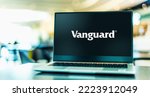 Small photo of POZNAN, POL - JUL 3, 2021: Laptop computer displaying logo of The Vanguard Group, Inc., an American registered investment advisor based in Malvern, Pennsylvania