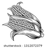 A Sweet Corn Ear Maize Woodcut...