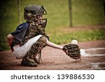 Baseball Catcher With Ball In...