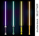 light sabers purple  aqua ... | Shutterstock .eps vector #381277609