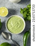 Small photo of Homemade Peruvian Aji Verde Sauce with Lime Cilantro and Jalapeno