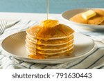 Sweet Homemade Stack of Pancakes with Butter and Syrup for Breakfast