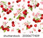 watercolor cherry seamless... | Shutterstock .eps vector #2030677409