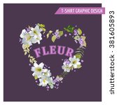 floral lily shabby chic graphic ... | Shutterstock .eps vector #381605893