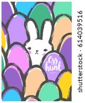 easter postcard with cute bunny ... | Shutterstock .eps vector #614039516