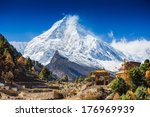 Himalayas mountain landscape. Mt. Manaslu in Himalayas, Nepal. 