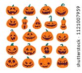 set of halloween scary pumpkins.... | Shutterstock .eps vector #1121007959