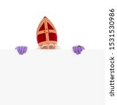 Sinterklaas or saint Nicholas holding blank cardboard. isolated on white background. Dutch character of Santa Claus Small photo of Sinterklaas or saint Nicholas holding blank cardboard. isolated on white background. Dutch character of Santa Claus