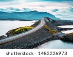 World famous Atlantic road bridge (Atlanterhavsvegen) with an amazing view over the norwegian mountains.