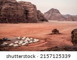 Small photo of Luxury modern camping in red Wadi Rum desert. Jordan. Martian landscape