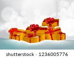 gold gift box with ribbon on... | Shutterstock .eps vector #1236005776
