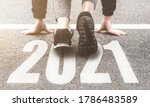 Small photo of Sneakers close-up, finish 2020. Start to new year 2021 plans, goals, objectives