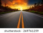beautiful sun rising sky with asphalt highways road in rural scene use land transport and traveling background,backdrop