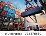 Container loading in a Cargo freight ship with industrial crane. Container ship in import and export business logistic company. Industry and Transportation concept.