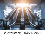 Mechanical escalator in the international airport or modern subway train station