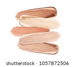 Shades Of Foundation On White Background. Closeup Of Different Tones Of Liquid Foundation, Makeup Product Texture. High Quality