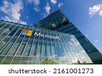 Small photo of Logo of Microsoft company headquarters office building. American multinational technology corporation which produces computer software and electronics. IT Industry. Bucharest, Romania, 2022.