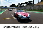 Small photo of Italy, september 11 2021. Vallelunga classic. Historical Alfa Romeo Giulia TZ 60s race car standing in racetrack starting grid