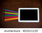 wooden desktop with colorful... | Shutterstock . vector #401011120