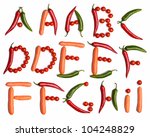 A-B-C-D-E-F-G-H-I alphabet letters made with fresh vegetables on the white background (isolated on white).  Make your own words in vegetables (tomato, pepper, carrot). Every letter X large size