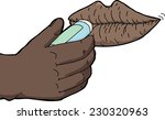 human hand applying lip balm on ... | Shutterstock .eps vector #230320963