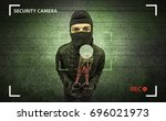 caught burglar by house camera... | Shutterstock . vector #696021973