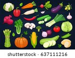 vector vegetables icons set in... | Shutterstock .eps vector #637111216