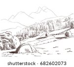sketch of tent in wild nature... | Shutterstock .eps vector #682602073