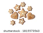 set of christmas gingerbread cookies isolated on white background
