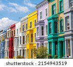 Beautiful facades of different colours in the Notting Hill area of London, UK.
