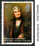 Small photo of GREAT BRITAIN - CIRCA 2006: A used postage stamp from the UK, depicting a painting of British political activist and leader of the British suffragette movement Emmeline Pankhurst, circa 2006.