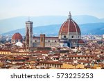 travel to Italy - above view of Florence Duomo Santa maria del fiore from Piazzale Michelangelo in autumn evening