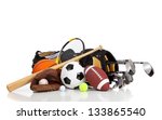 Assorted sports equipment on a...