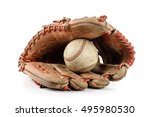Old vintage baseball glove with ...