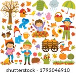 autumn clipart set with kids ... | Shutterstock .eps vector #1793046910