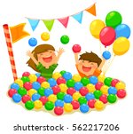 two kids playing in a ball pit... | Shutterstock .eps vector #562217206