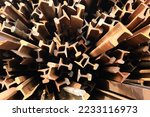 Small photo of Rusty rail (extracted railway)is the scrap iron which can be shortening with gas and reused as raw material for electric arc furnace (EAF)