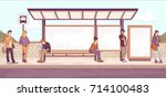 Passengers At Bus Stop. Cartoon ...