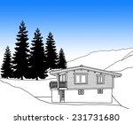 line drawing of a chalet in the ... | Shutterstock . vector #231731680