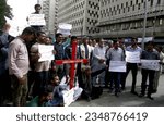 Small photo of KARACHI, PAKISTAN - AUG 17: Members of Minority Community protest demonstration against violence on minority community and condemned attack on churches in Jaranwala on August 17, 2023 in Karachi.